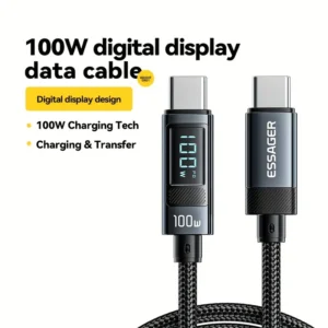 100W 5A hızlı şarj Type-C kablosu, dijital ekranlı