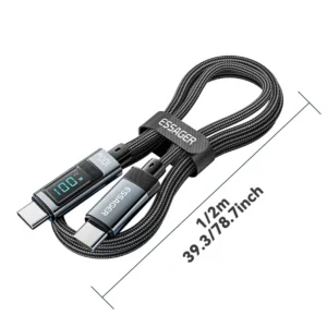 100W 5A hızlı şarj Type-C kablo, dijital ekranlı
