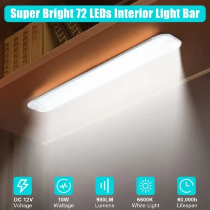12V 72 LED'li karavan içi aydınlatma lambası, anahtarlı