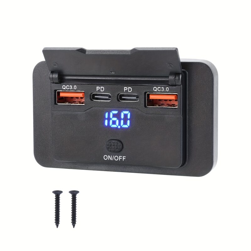 12V Panel Tipi USB-C ve Çift QC 3.0 Hızlı Şarj Soketi - Görsel 1