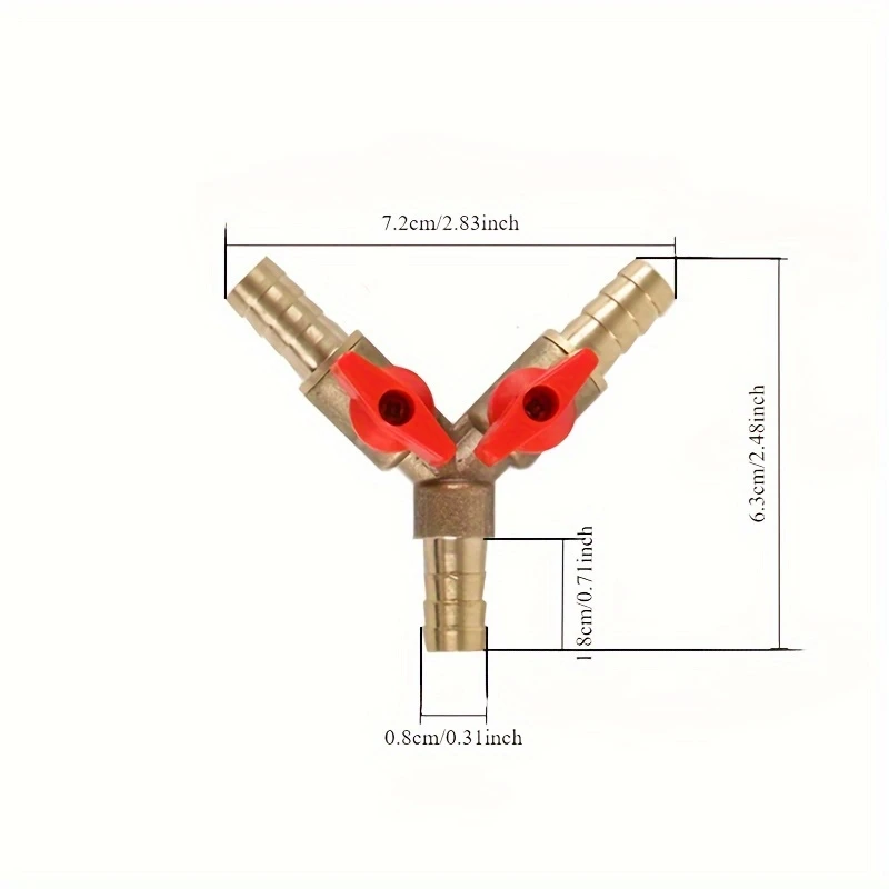 8mm 3 yollu pirinç vana, Y tipi, su akışı kontrolü