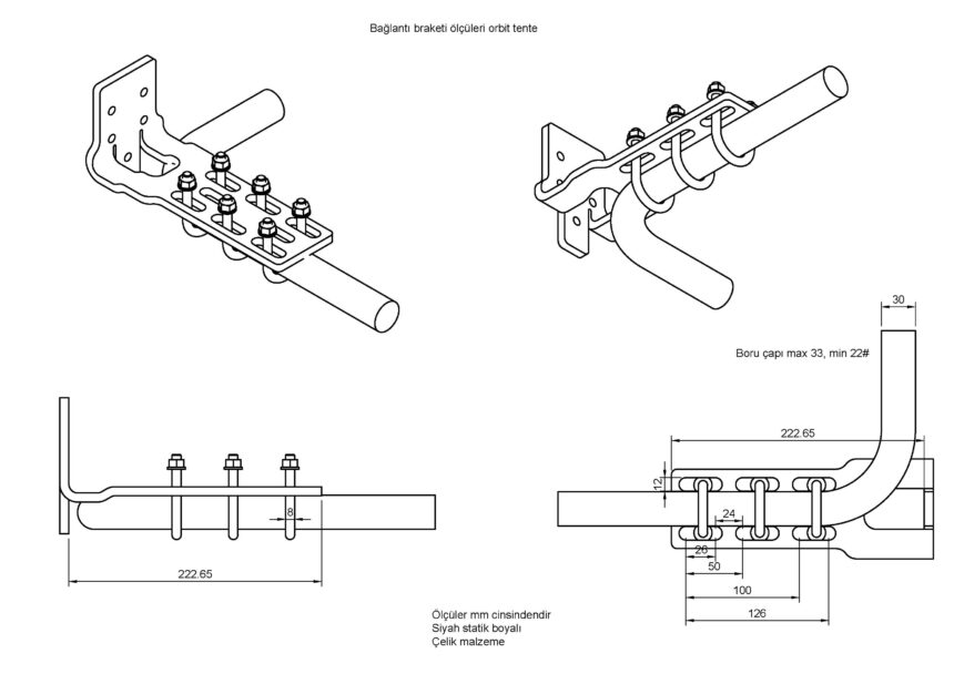 Orbit 270 Sahra tipi araç yan tente bağlantı braket ölçüleri