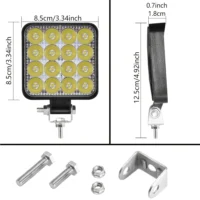 16 LED'li kare beyaz sis farı, 48W, 12-24V araçlar için.