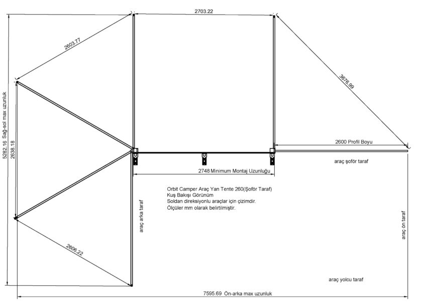 Araç yan tente, 270 derece açılır, kamp için ideal.