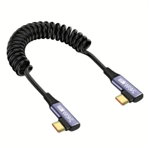 Sarmal USB-C dirsek kablosu, hızlı şarj desteği.