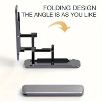 Gri katlanabilir telefon tutucu, eller serbest kullanım için.