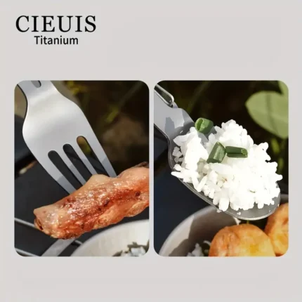 Hafif titanyum katlanır kamp çatalı ve kaşığı